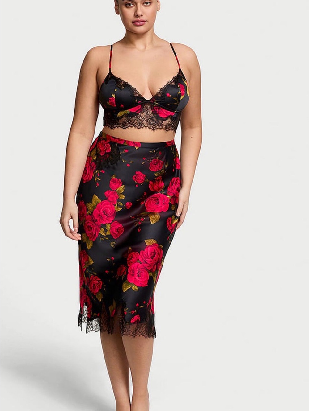 Victoria's Secret Satin Rose Midi Slip Skirt in Size S